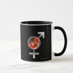 Lagt över foster över male och kvinnliga symbole mugg