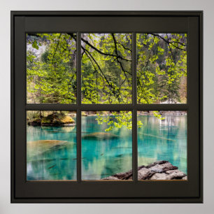 Lagun, Sjö View Faux Window Illusion Black Poster