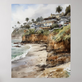 Laguna Beach Akvarell Konsttryck Affisch