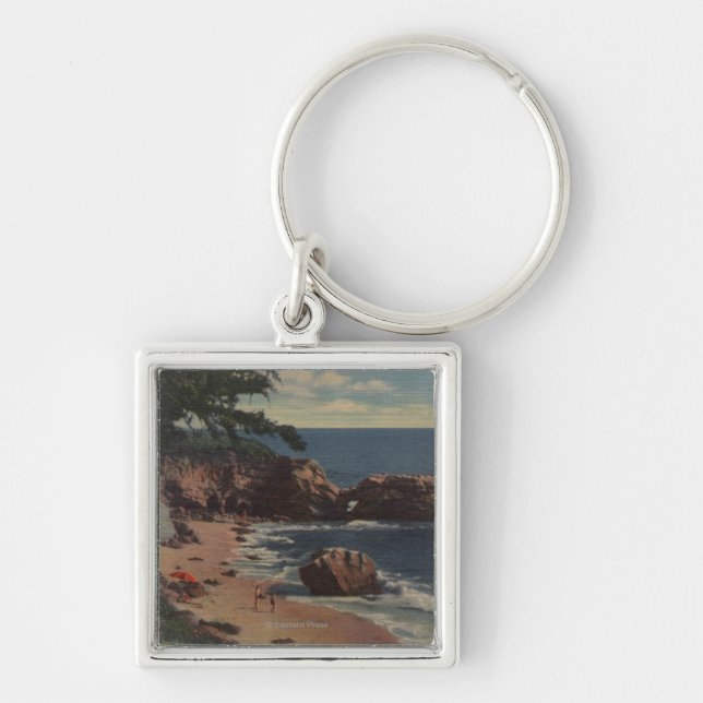 Laguna Beach, CA - skyddad kupa på Kusten Fyrkantig Silverfärgad Nyckelring (Framsidan)