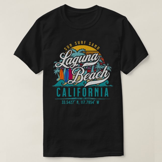 Laguna Beach California Retro Sol Sand Surfa Handf T Shirt (Design framsida)