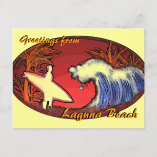 Laguna Beach California surfer art greet vycard Vykort