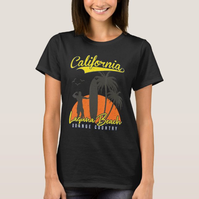 Laguna Beach California Surfing Sunset T Shirt (Framsida)