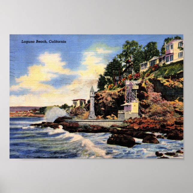 Laguna Beach, Kalifornien, Vintage View Poster (Framsidan)