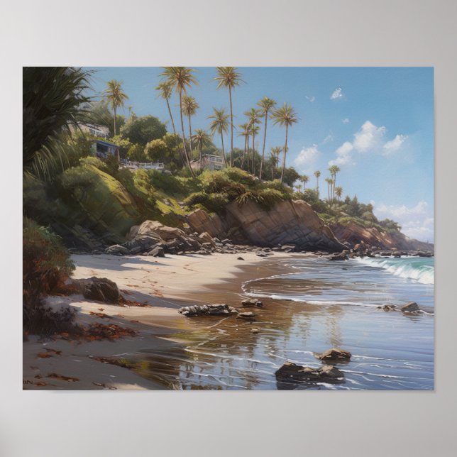 Laguna Beach Watercolor Art Print Poster (Framsidan)
