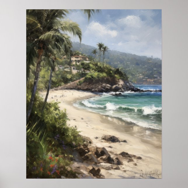 Laguna Beach Watercolor Art Print Poster (Framsidan)
