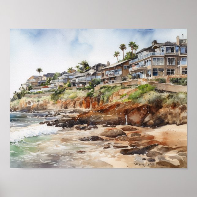 Laguna Beach Watercolor Art Print Poster (Framsidan)