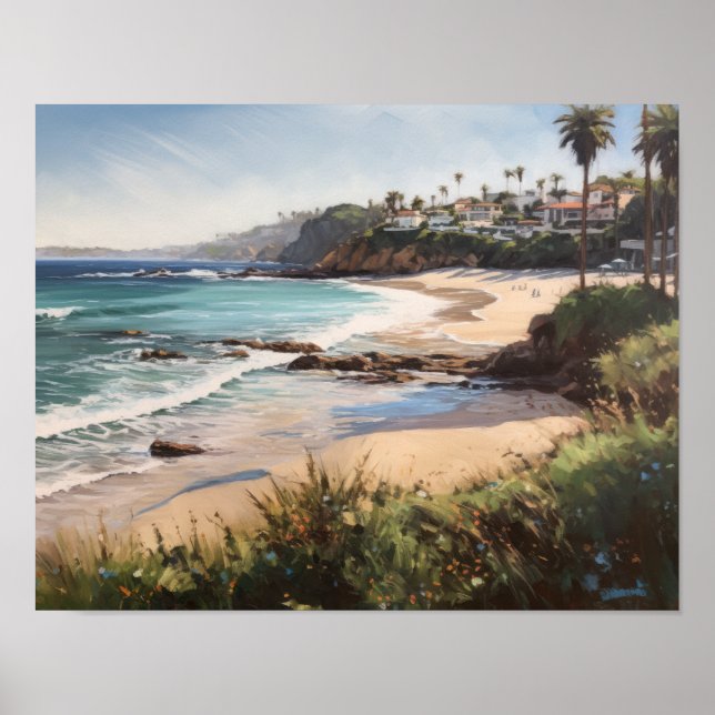 Laguna Beach Watercolor Art Print Poster (Framsidan)
