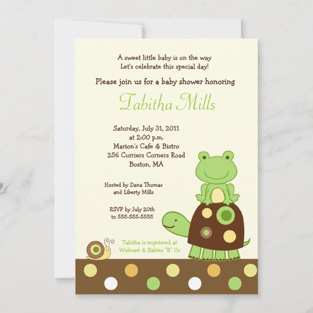 Laguna Frog & Turtle 5x7 Baby Shower-inbjudan #2 Inbjudningar (Framsida)