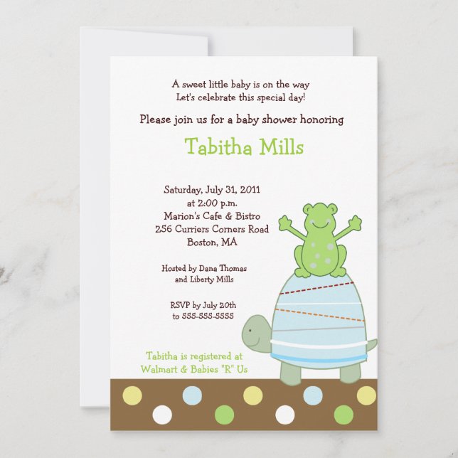 Laguna Frog & Turtle 5x7 Baby Shower-inbjudan Inbjudningar (Framsida)