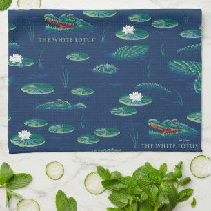 Lagunen Mönster i White Lotus Alligator Kökshandduk