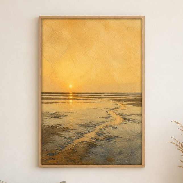Lågvatten Spegel Vattenfärg Kustkonst Affisch (Shown framed for scale. Poster ships unframed; frames are an optional add-on.)