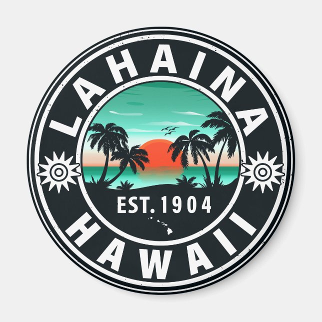 Lahaina Hawaii Beach Retro Sunset Souvenir 60-tal Magnet (Framsidan)