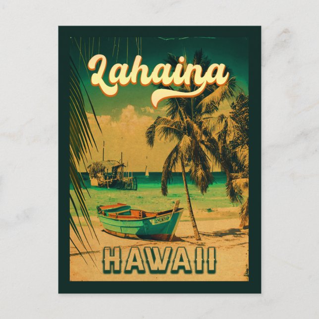 Lahaina Hawaii Retro Handflatan Träd 80-talet Souv Vykort (Framsida)