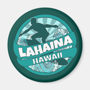Lahaina Hawaii teal surfer logotyp magnet