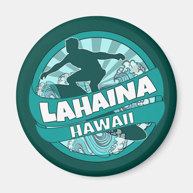 Lahaina Hawaii teal surfer logotyp magnet (Framsidan)