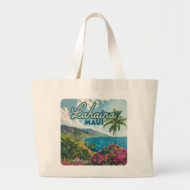 Lahaina Maui Hawaii Beach Kusten Retro Jumbo Tygkasse (Framsidan)