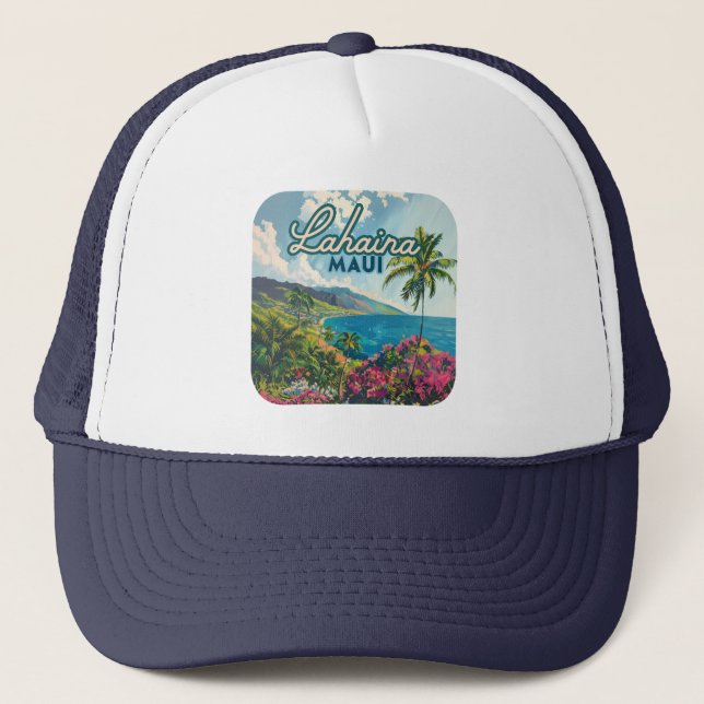 Lahaina Maui Hawaii Beach Kusten Retro Keps (Framsida)