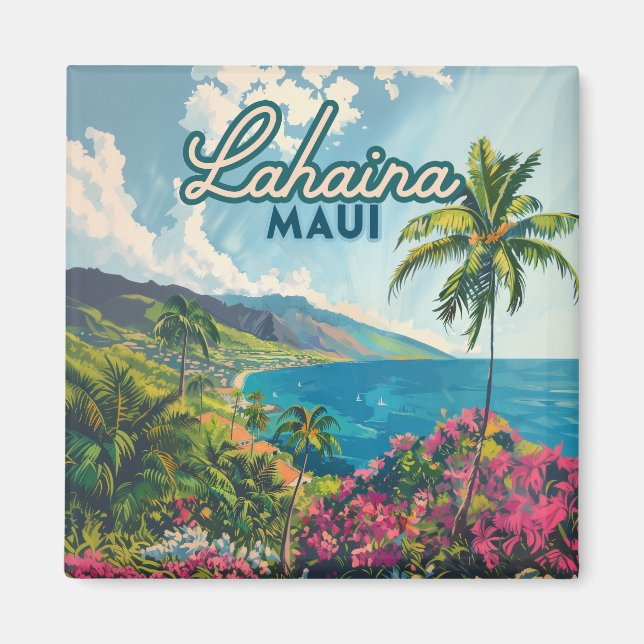 Lahaina Maui Hawaii Beach Kusten Retro Magnet (Framsidan)