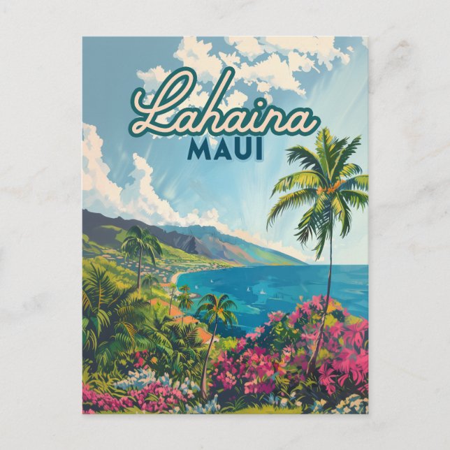 Lahaina Maui Hawaii Beach Kusten Retro Vykort (Framsida)