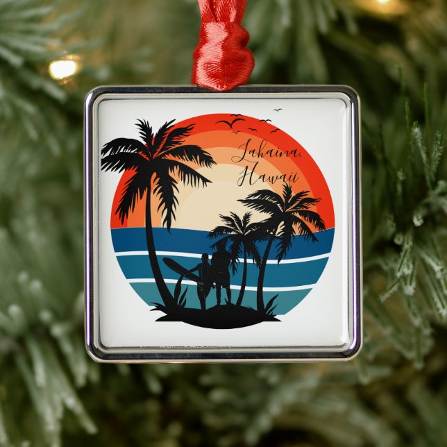 Lahaina Maui Hawaii Beach Surfa Sunset - Ornament (Träd)