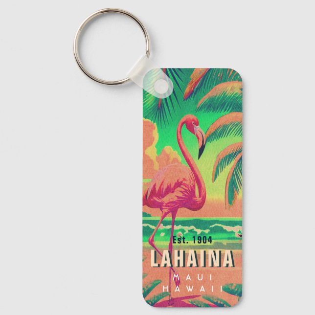 Lahaina Maui Hawaii Retro Flamingo Souvenir 1950-t Nyckelring (Framsida)