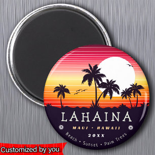 Lahaina Maui Hawaii Retro Sunset Handflatan Träd 6 Magnet