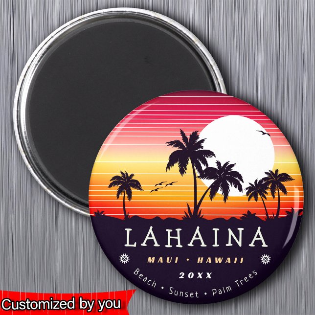 Lahaina Maui Hawaii Retro Sunset Handflatan Träd 6 Magnet (Skapare uppladdad)