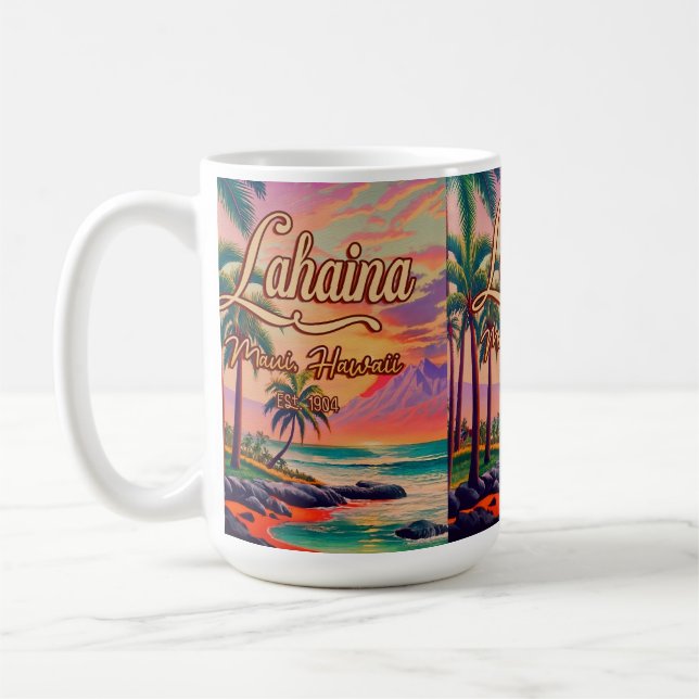 Lahaina Maui Hawaii Retro Sunset Souvenir 1950-tal Kaffemugg (Vänster)