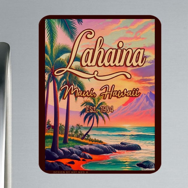Lahaina Maui Hawaii Retro Sunset Souvenir 1950-tal Magnet (Skapare uppladdad)