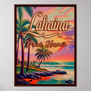 Lahaina Maui Hawaii Retro Sunset Souvenir 1950-tal Poster