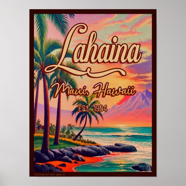 Lahaina Maui Hawaii Retro Sunset Souvenir 1950-tal Poster (Framsidan)