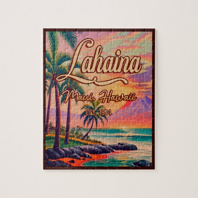 Lahaina Maui Hawaii Retro Sunset Souvenir 1950-tal Pussel (Vertikal)