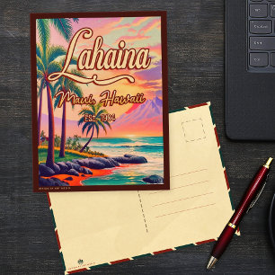 Lahaina Maui Hawaii Retro Sunset Souvenir 1950-tal Vykort