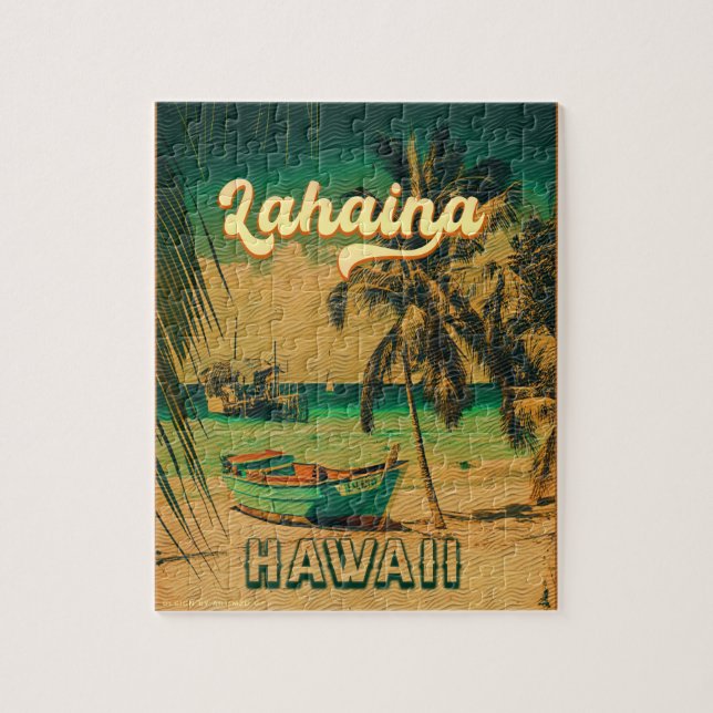 Lahaina Maui Hawaii Retro Sunset Souvenir 1960-tal Pussel (Vertikal)