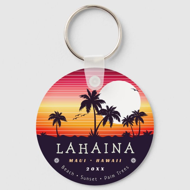 Lahaina Maui Hawaii Retro Sunset Souvenirs 60 Nyckelring (Framsida)