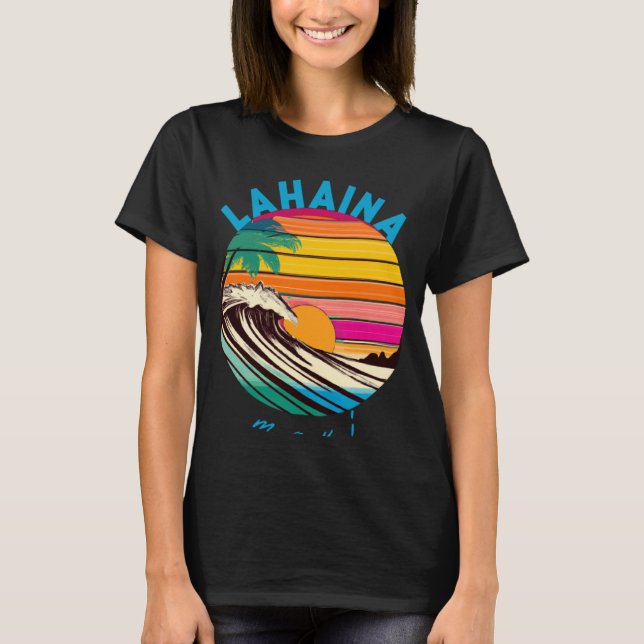 Lahaina Retro 1980-talet Stil Hawaii Beach T Shirt (Framsida)