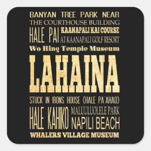 Lahaina stad av Hawaii typografikonst Fyrkantigt Klistermärke