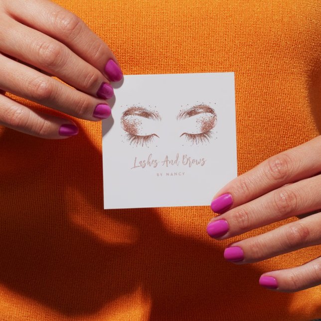 Lahes and brows Rose gold glitter  Fyrkantigt Visitkort (Skapare uppladdad)