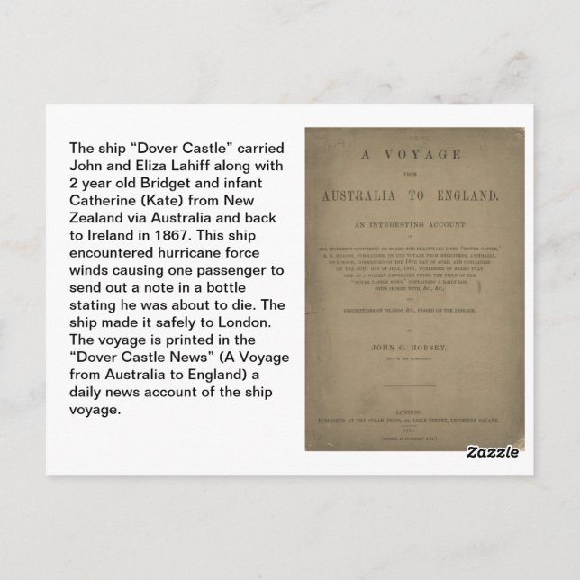 Lahiff Genealogy Postcard "Dover Castle" Vykort (Baksida)