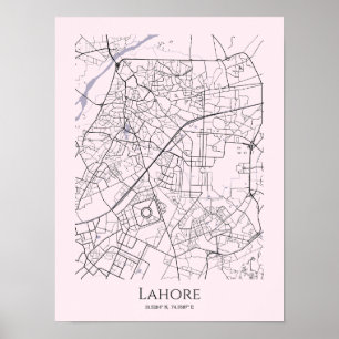 Lahore Karta Poster (Rosa, Matte)