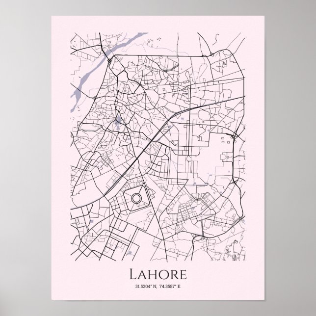 Lahore Karta Poster (Rosa, Matte) (Framsidan)
