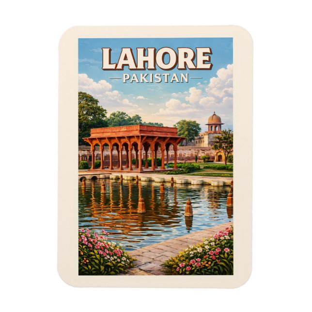 Lahore Pakistan Trädgårdar Illustration Resa Konst Magnet (Vertikal)