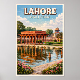 Lahore Pakistan Trädgårdar Illustration Resa Konst Poster