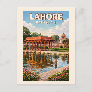 Lahore Pakistan Trädgårds Illustration Resa Konst Vykort