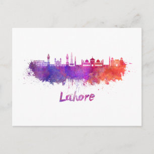 Lahore skyline i vattenfärg vykort