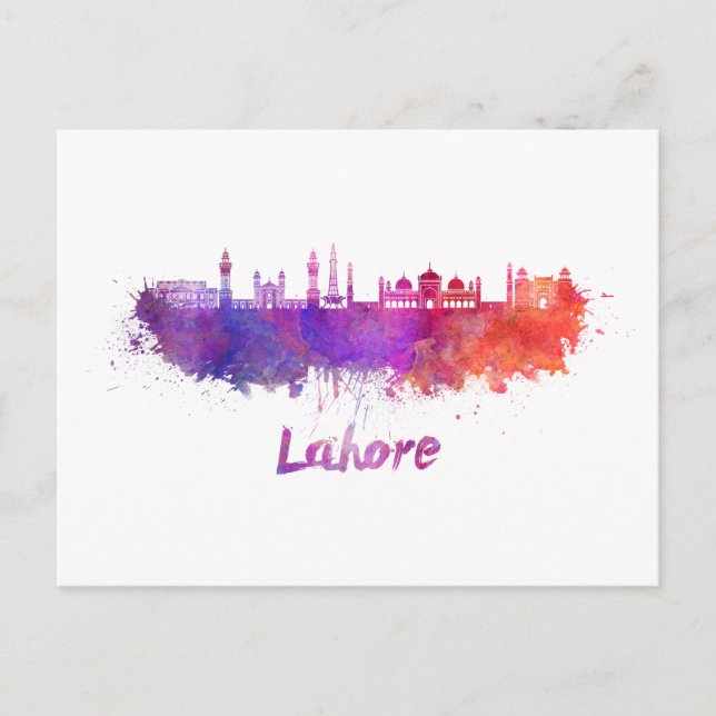 Lahore skyline i vattenfärg vykort (Framsida)