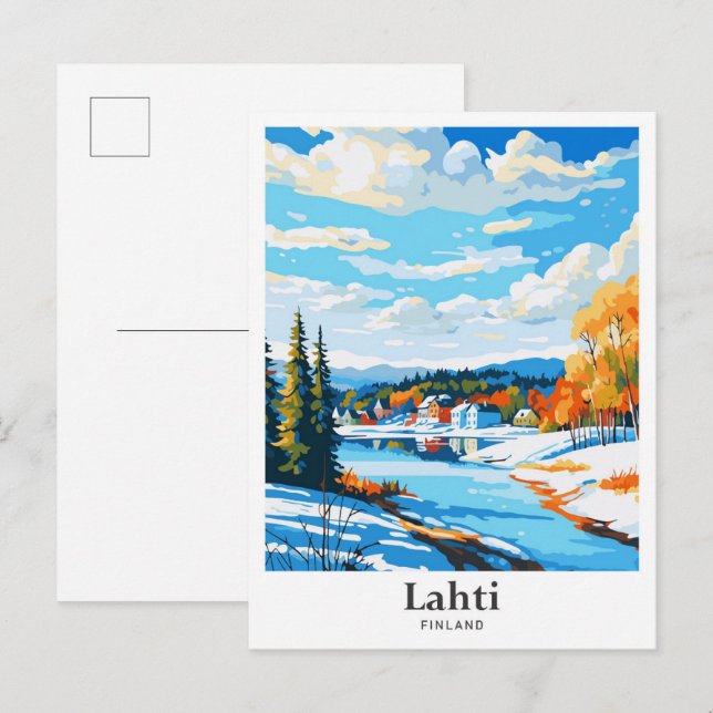 Lahti Finland Återblick Resa Porträtt Illustration Vykort (Fram/baksida)