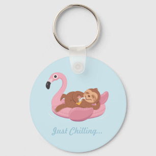 Laid Back Lazy Sloth Rosa Flamingo Flyter nyckelke Nyckelring