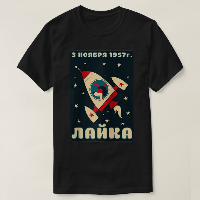 Laika Dog Sputnik Space Space USSR  T Shirt (Design framsida)
